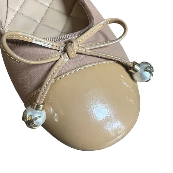 Michael Kors Beige Tan Gia Block Heel Pump Size 8 Bow Cap Toe Patent - Picture 5 of 12